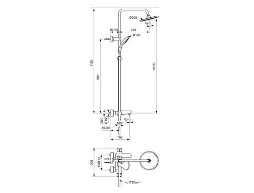 Душ система Ideal Standard Cerafine O с чучур BC525AA